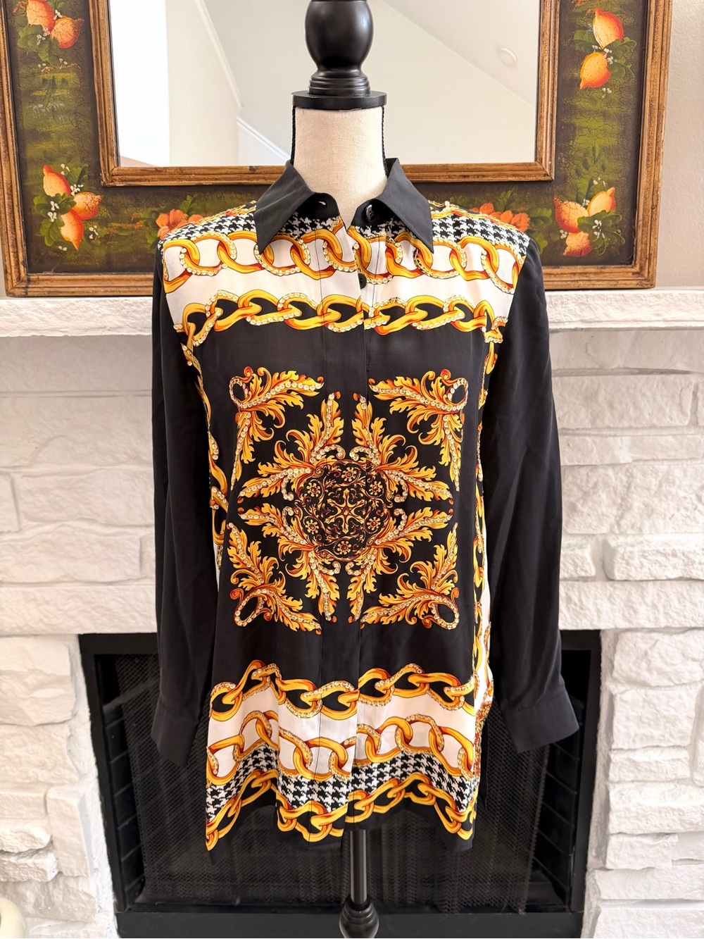 Diane Gilman 100% Silk Baroque Chain Sequin Tunic Blouse S 90s